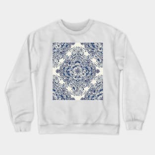 Floral Diamond Doodle in Dark Blue and Cream Crewneck Sweatshirt